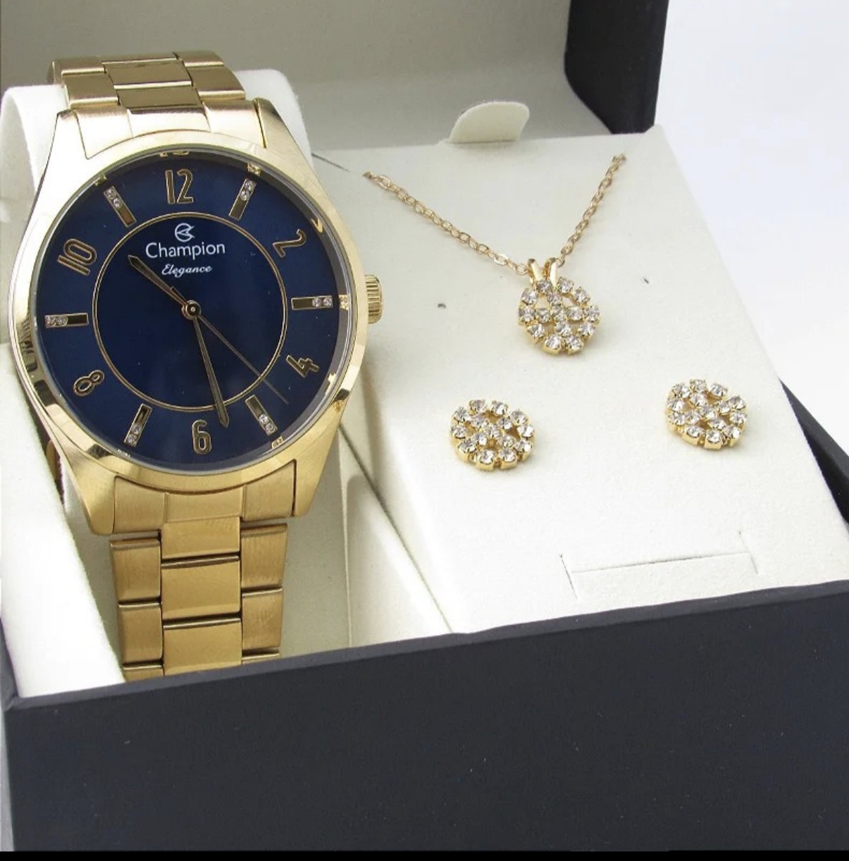 KIT RELÓGIO CHAMPION FUNDO AZUL