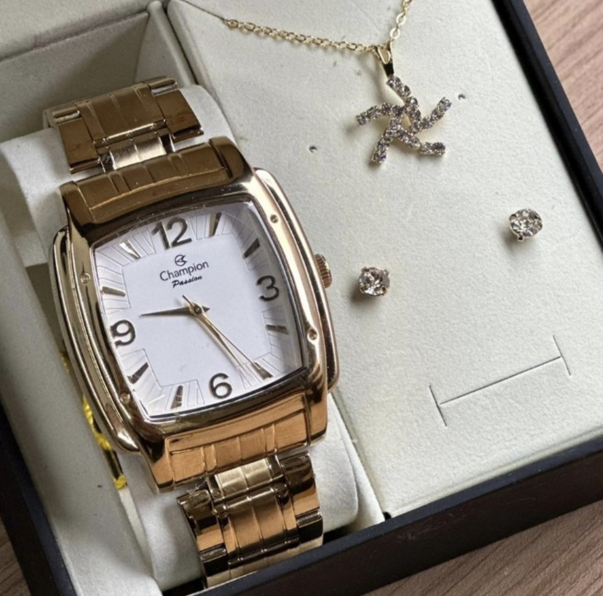 KIT RELÓGIO CHAMPION DOURADO